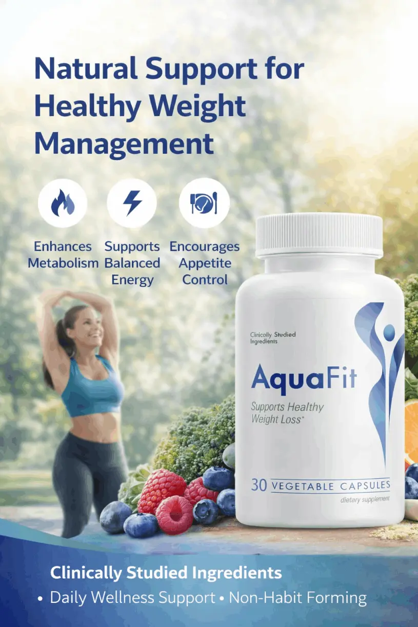 AquaFit natural weight loss supplement bottle with plant-based metabolism support formula